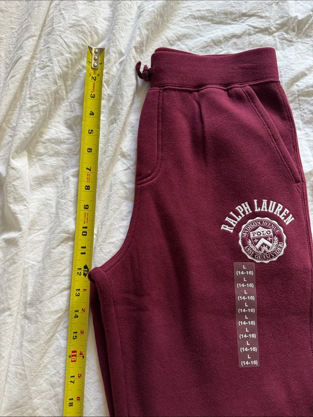 Ralph Lauren Big Boys Maroon Logo Sweat Joggers pants-size L  (14-16) (BNWT)